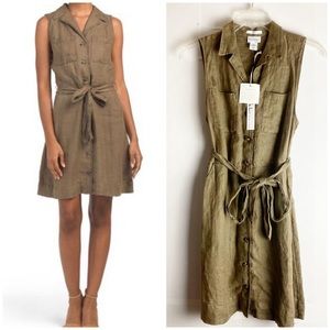 Nicole Miller Linen Utility Sleeveless Shirt Dress